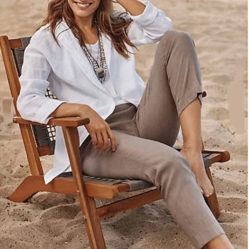 J. Jill Love Linen Mocha Pull On Ankle Straight Leg Pant Oversized Beach Coastal